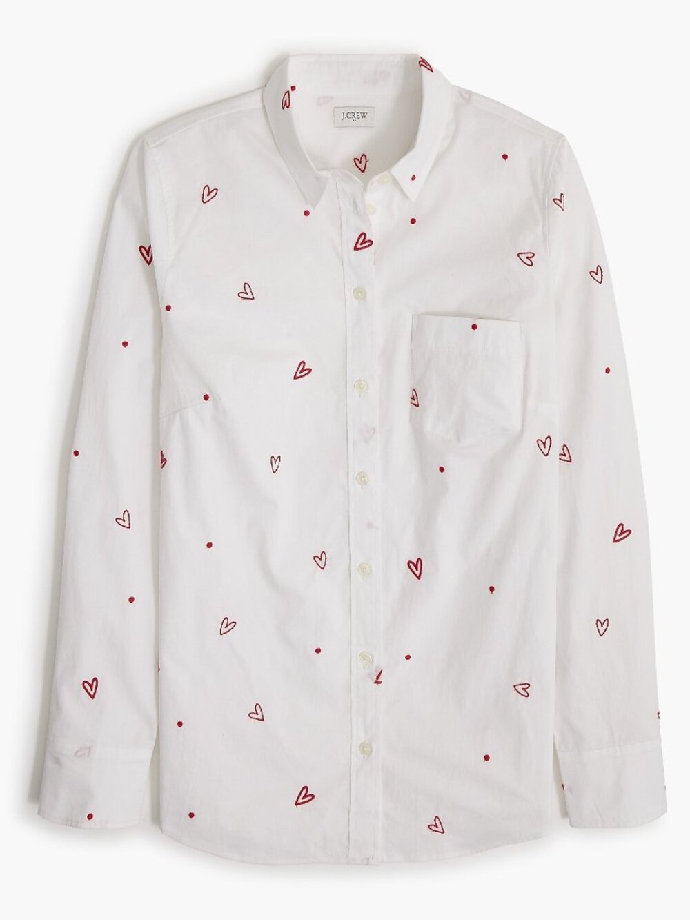 J Crew Embroidered Hearts Button-Up Shirt in Signature Fit White Button Down